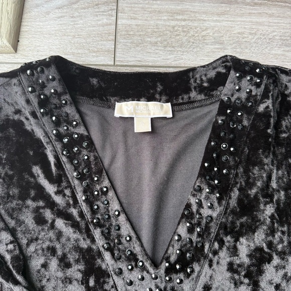 Michael Kors Black Velvet Rhinestones Blouse Tunics - Picture 5 of 13